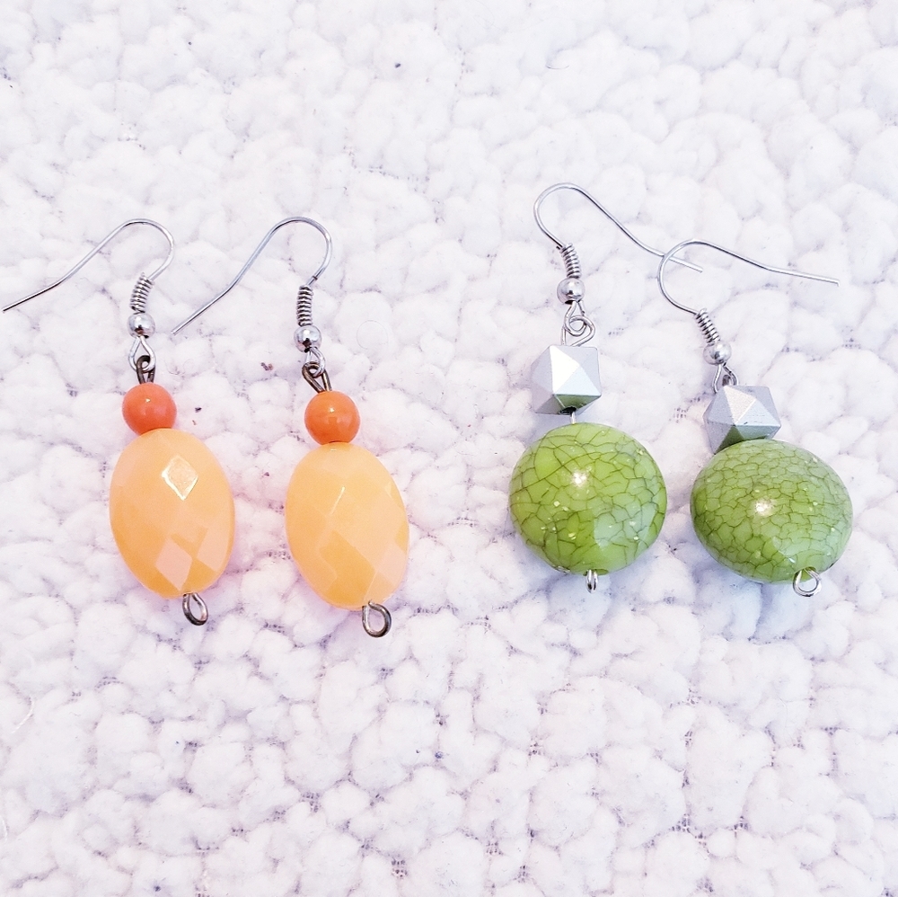 2 Pairs of Handmade Beaded Dangling Earrings.